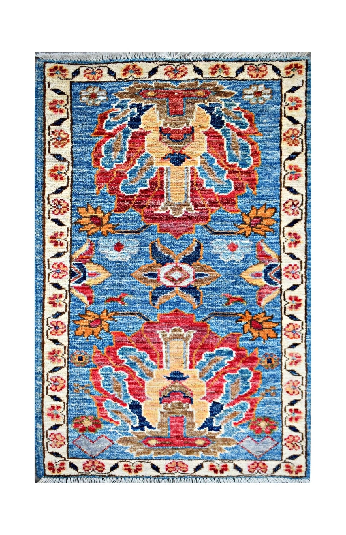 Handmade Mini Afghan Chobi Rug | 100 x 56 cm | 3'3" x 1'10" - Najaf Rugs & Textile