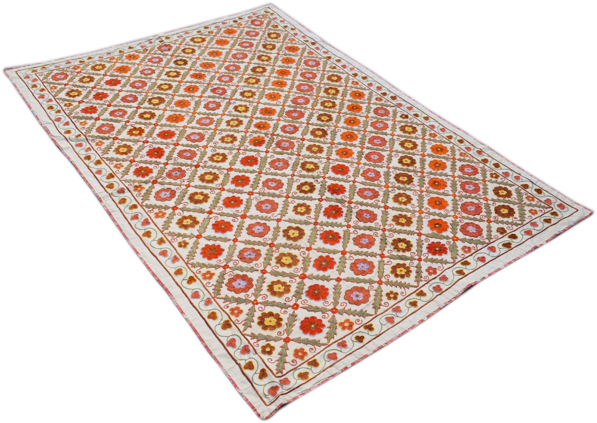 Hand Embroidered Vintage Silk Uzbek Suzani Runner | 191 x 135 cm | 6'3" x 4'5" - Najaf Rugs & Textile