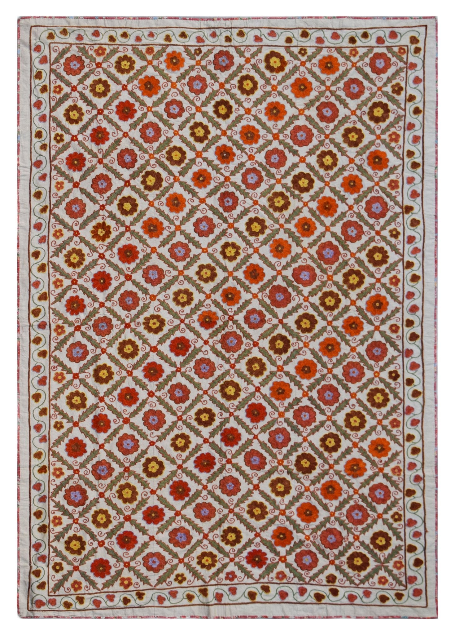 Hand Embroidered Vintage Silk Uzbek Suzani Runner | 191 x 135 cm | 6'3" x 4'5" - Najaf Rugs & Textile