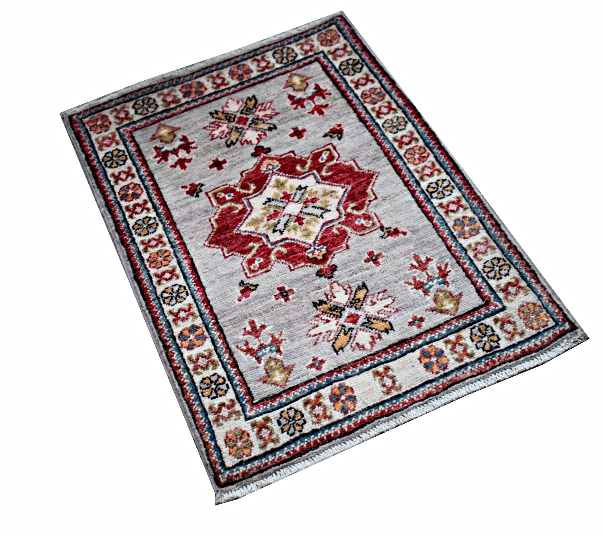 Handmade Mini Afghan Chobi Rug | 91 x 62 cm | 3' x 2' - Najaf Rugs & Textile