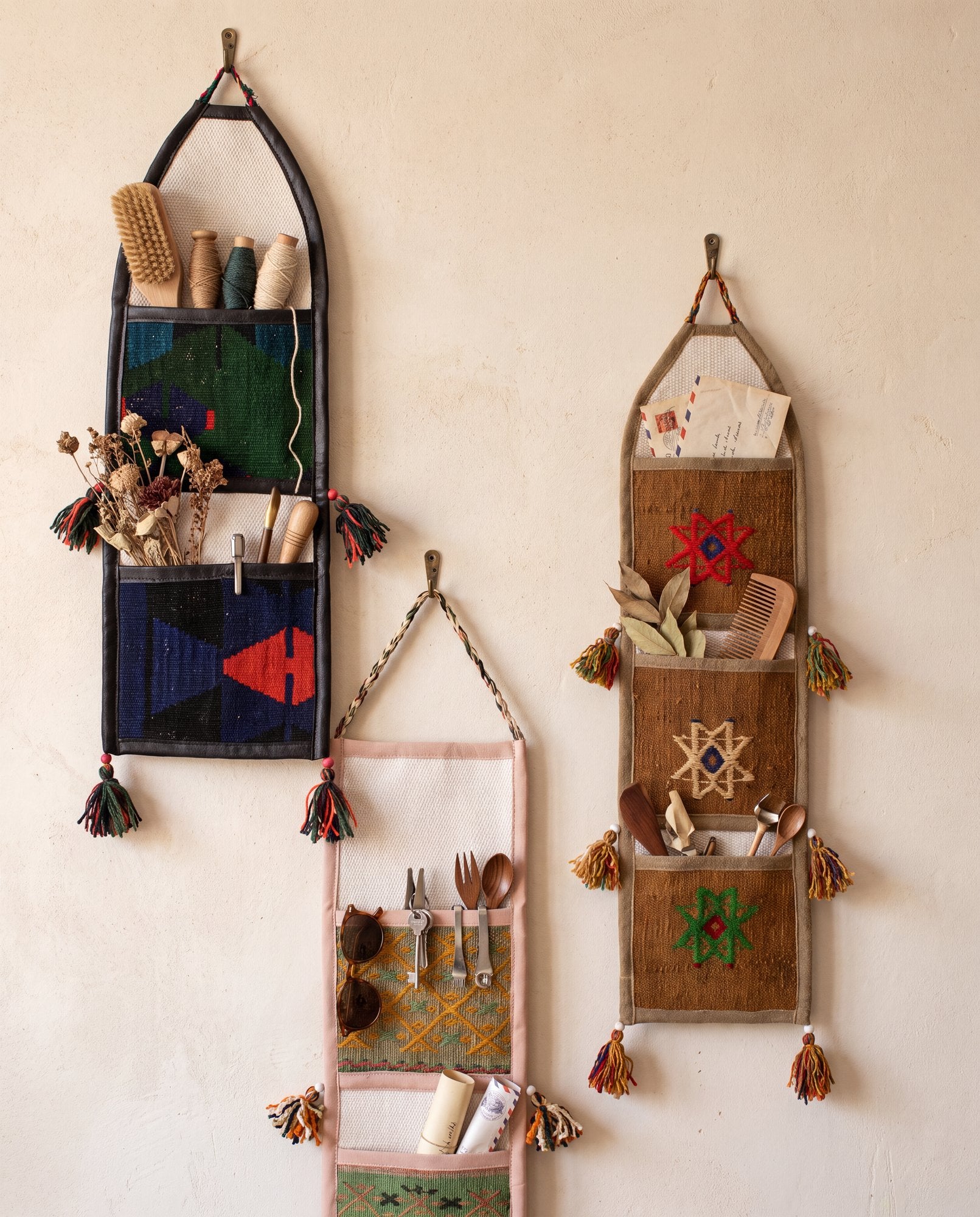Vintage Turkish Kilim Pocket Hanging