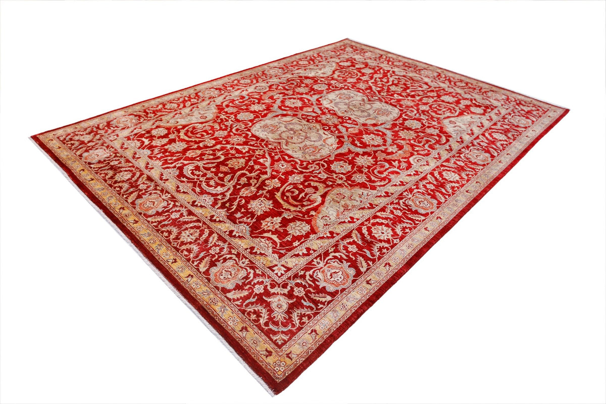 A rectangular Afghan Balkh rug featuring an intricate floral pattern in shades of red and cream.