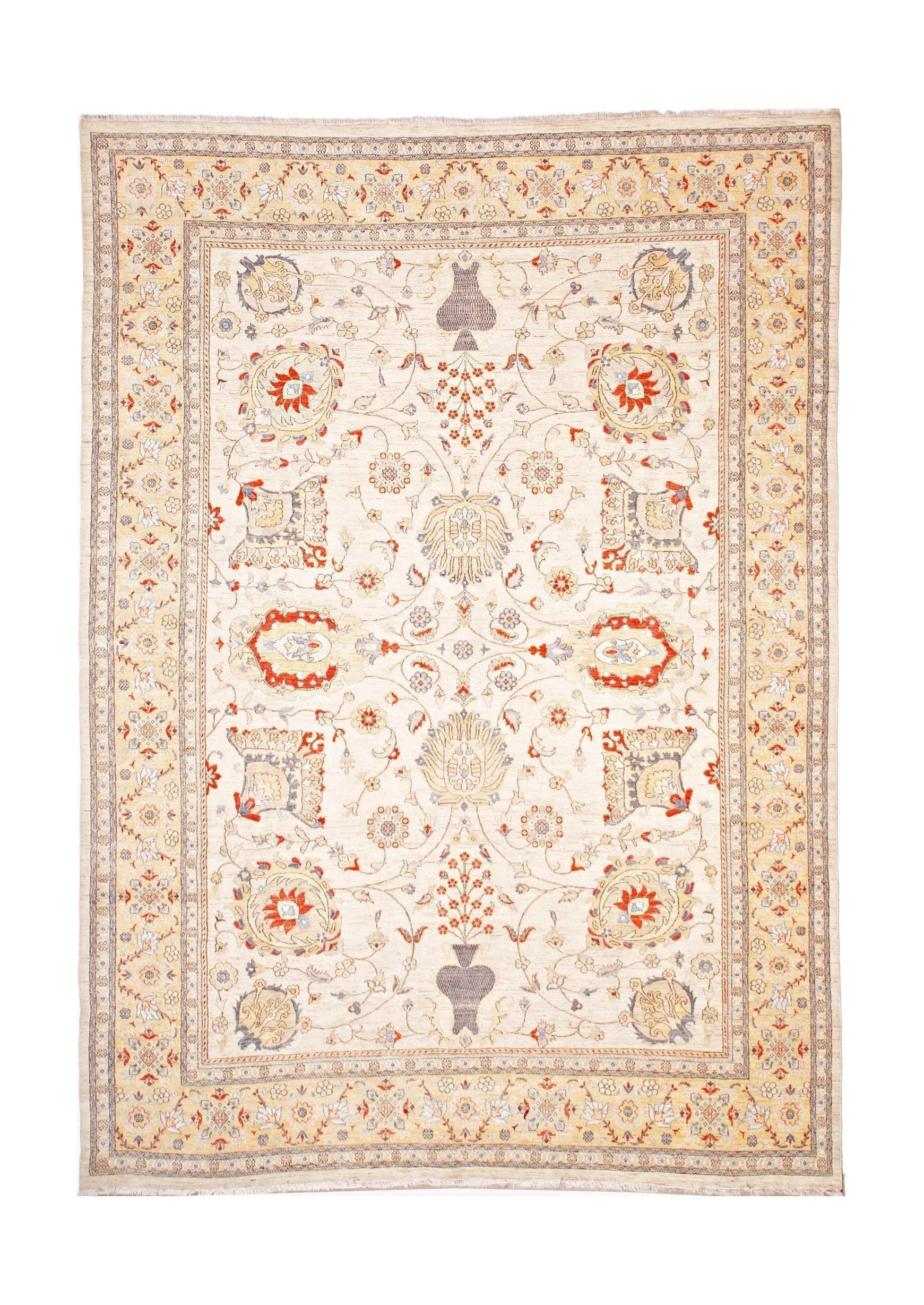 An Afghan Balkh rug featuring a traditional floral pattern in soft earth tones on a cream field.