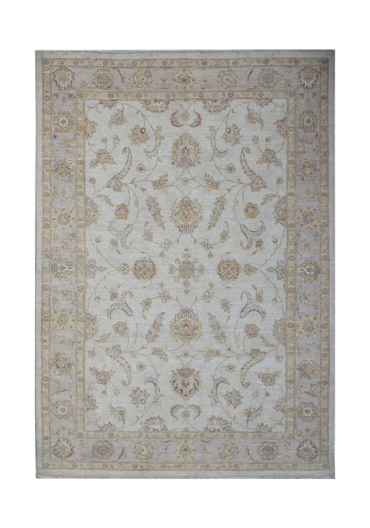 A rectangular Afghan Chobi rug featuring a traditional floral pattern in soft, earthy tones.