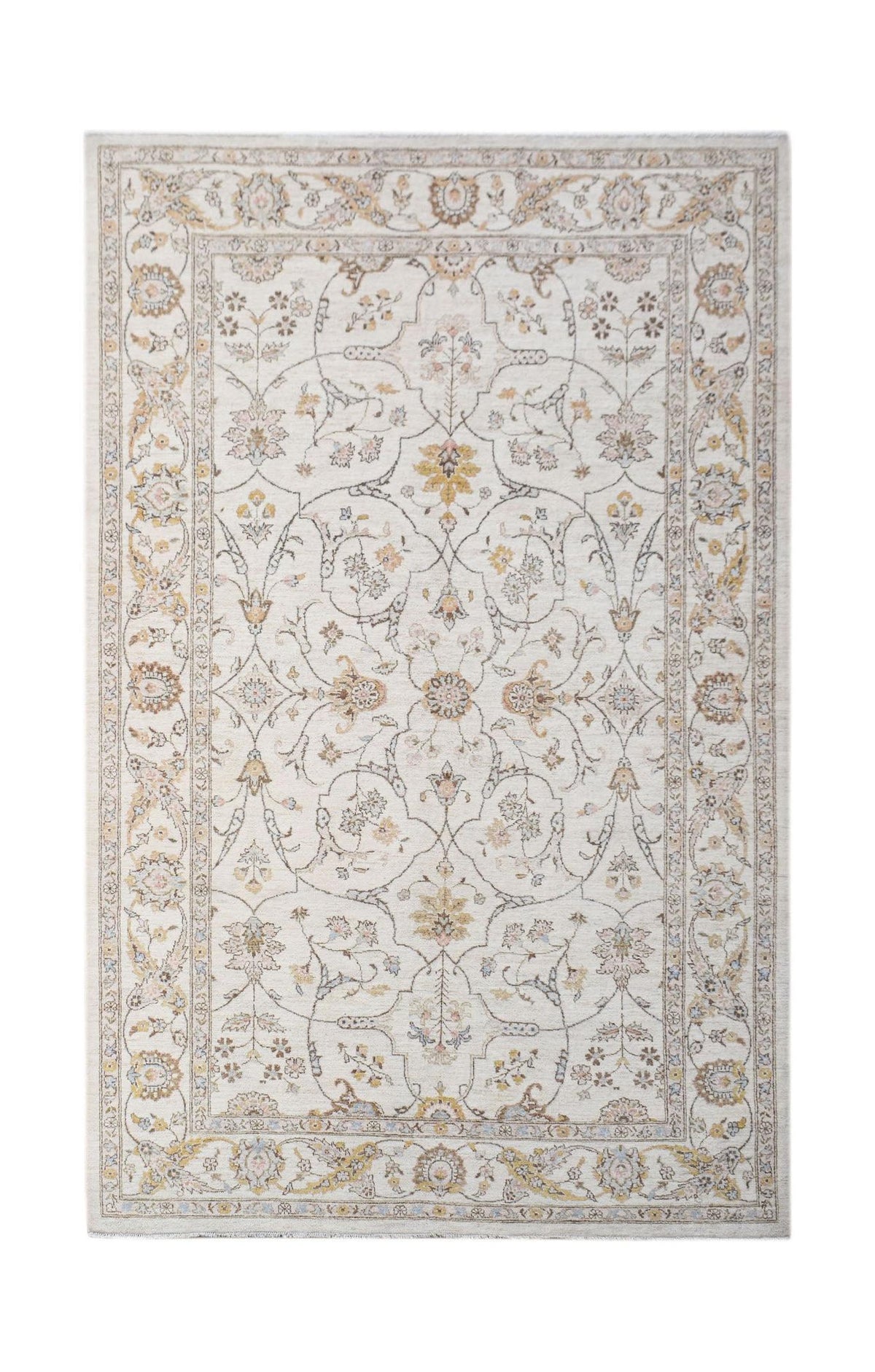 A rectangular Afghan Chobi rug featuring a traditional floral pattern in soft earth tones.