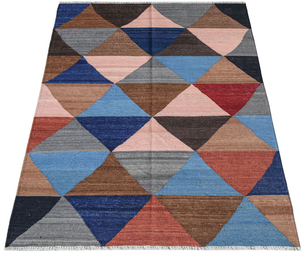 Afghan Maimana Kilim with a geometric diamond pattern in various colors.
