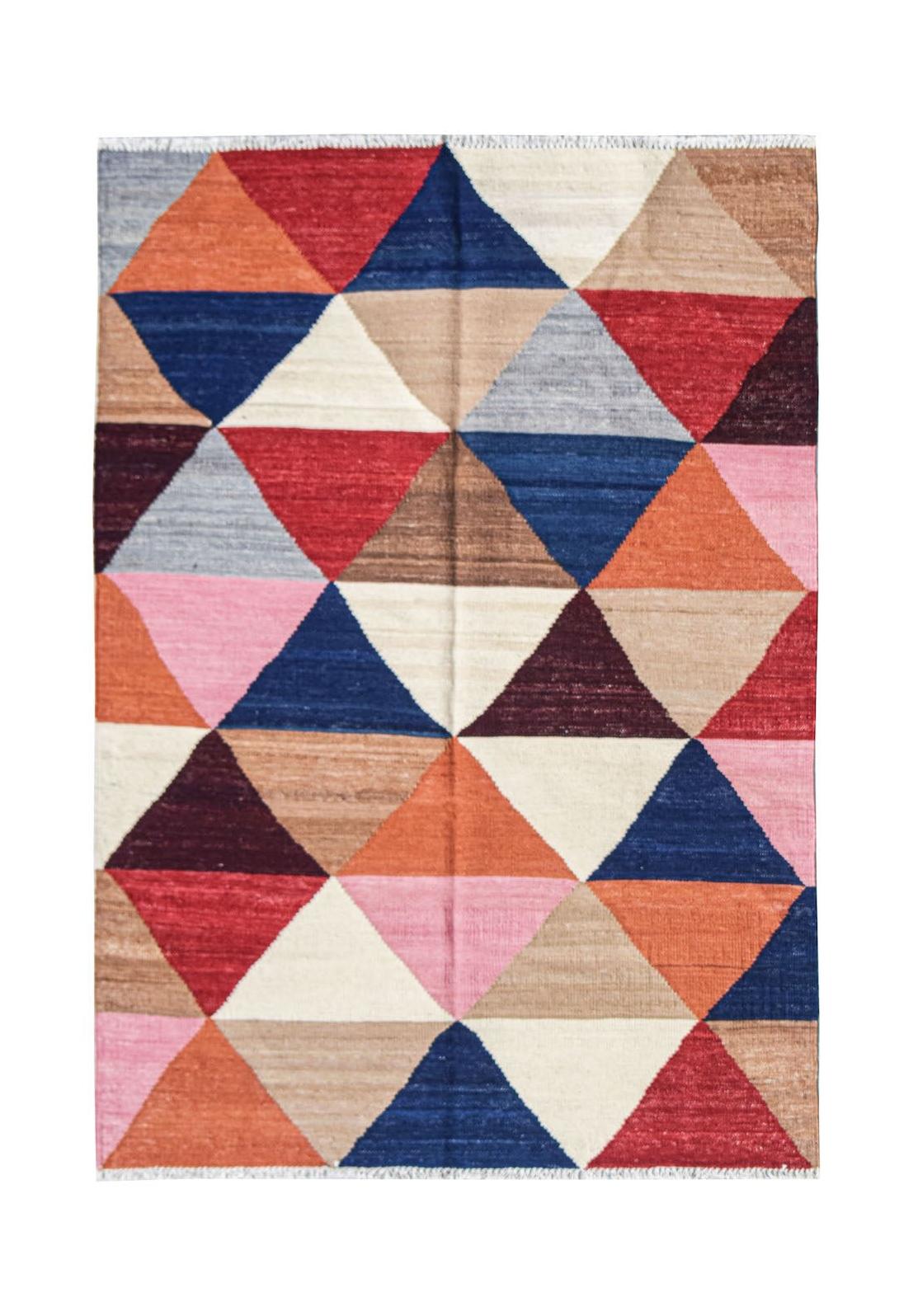 Afghan Maimana Kilim with a geometric triangle pattern in multiple colors.
