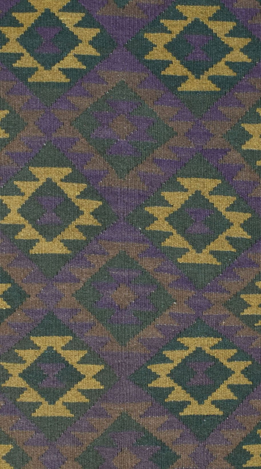 Handmade Afghan Maimana kilim rug featuring a repeating geometric diamond pattern in earthy tones.