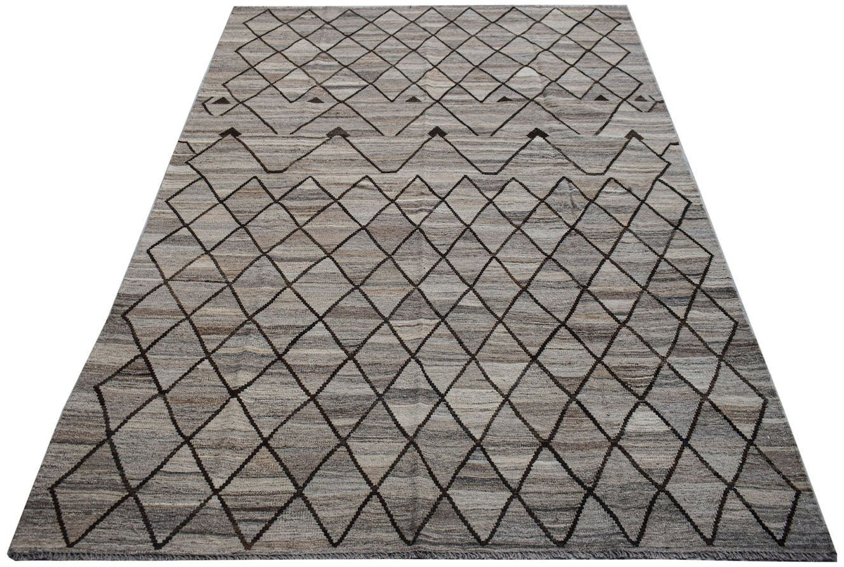 Afghan Maimana Kilim with a diamond pattern in neutral tones.