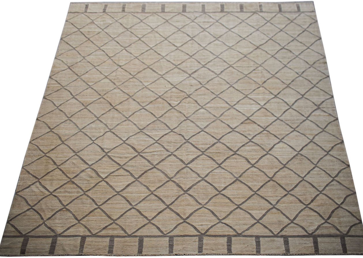 Afghan Maimana Kilim with a diamond pattern and striped border.