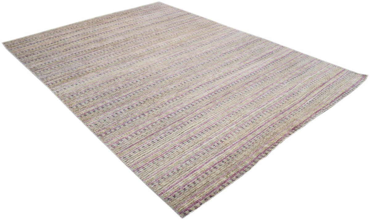 An Afghan Yekta rug featuring a textured, striped pattern in shades of beige and purple.