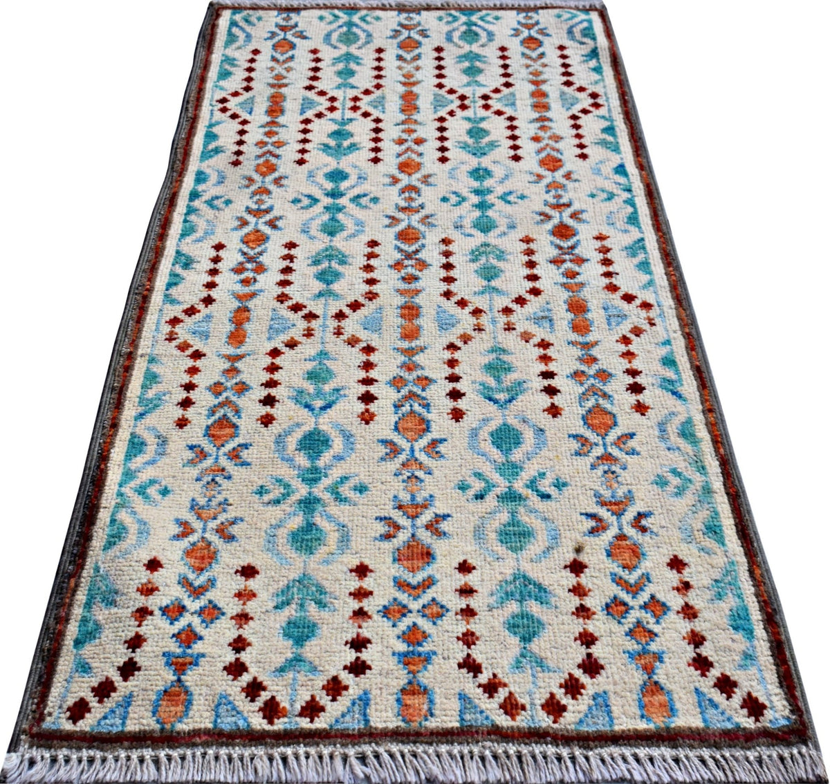 Handmade Mini Afghan Chobi Rug | 102 x 54 cm | 3'5" x 1'9" - Najaf Rugs & Textile
