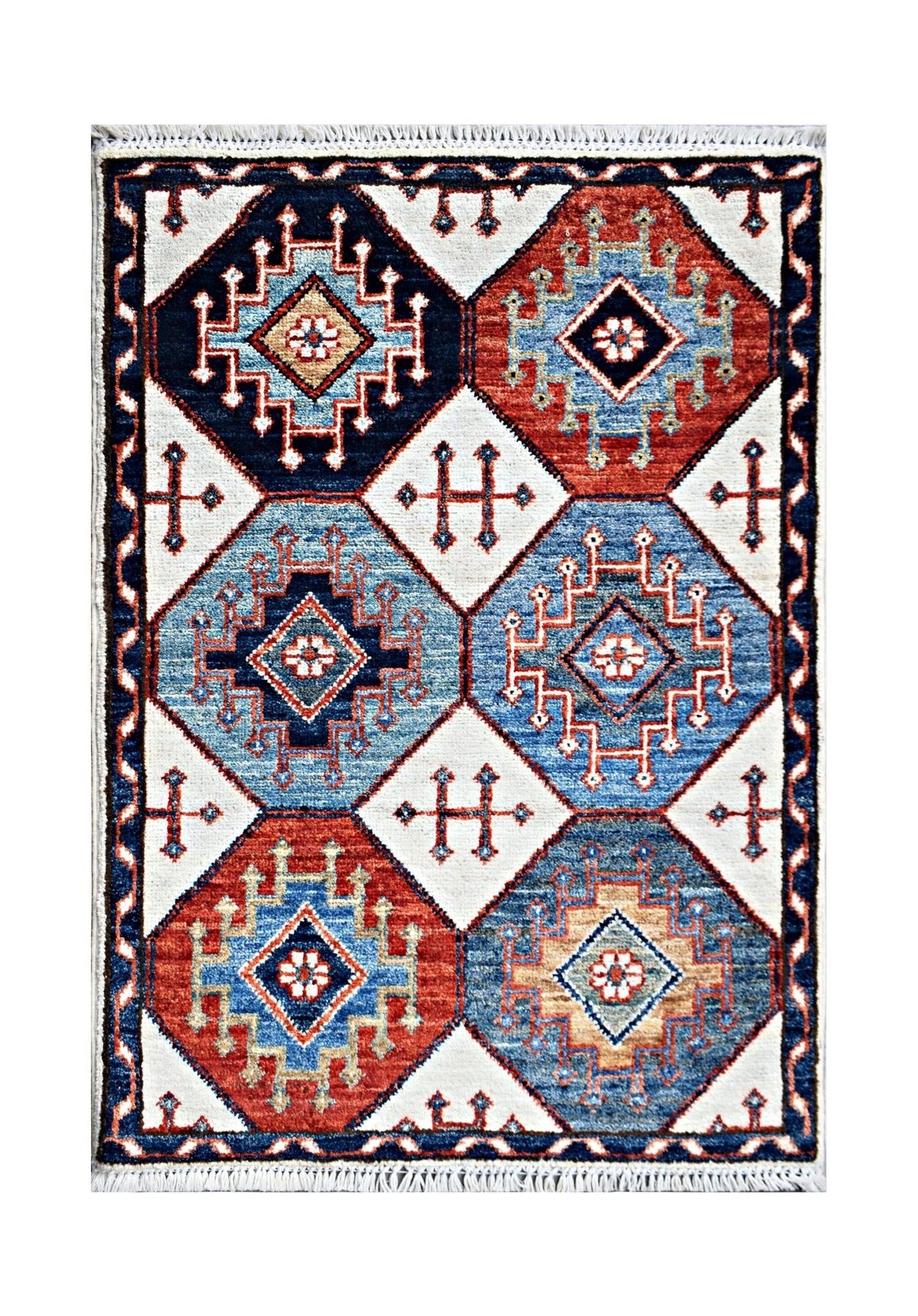 Handmade Mini Afghan Chobi Rug | 97 x 62 cm | 3'3" x 2'1" - Najaf Rugs & Textile
