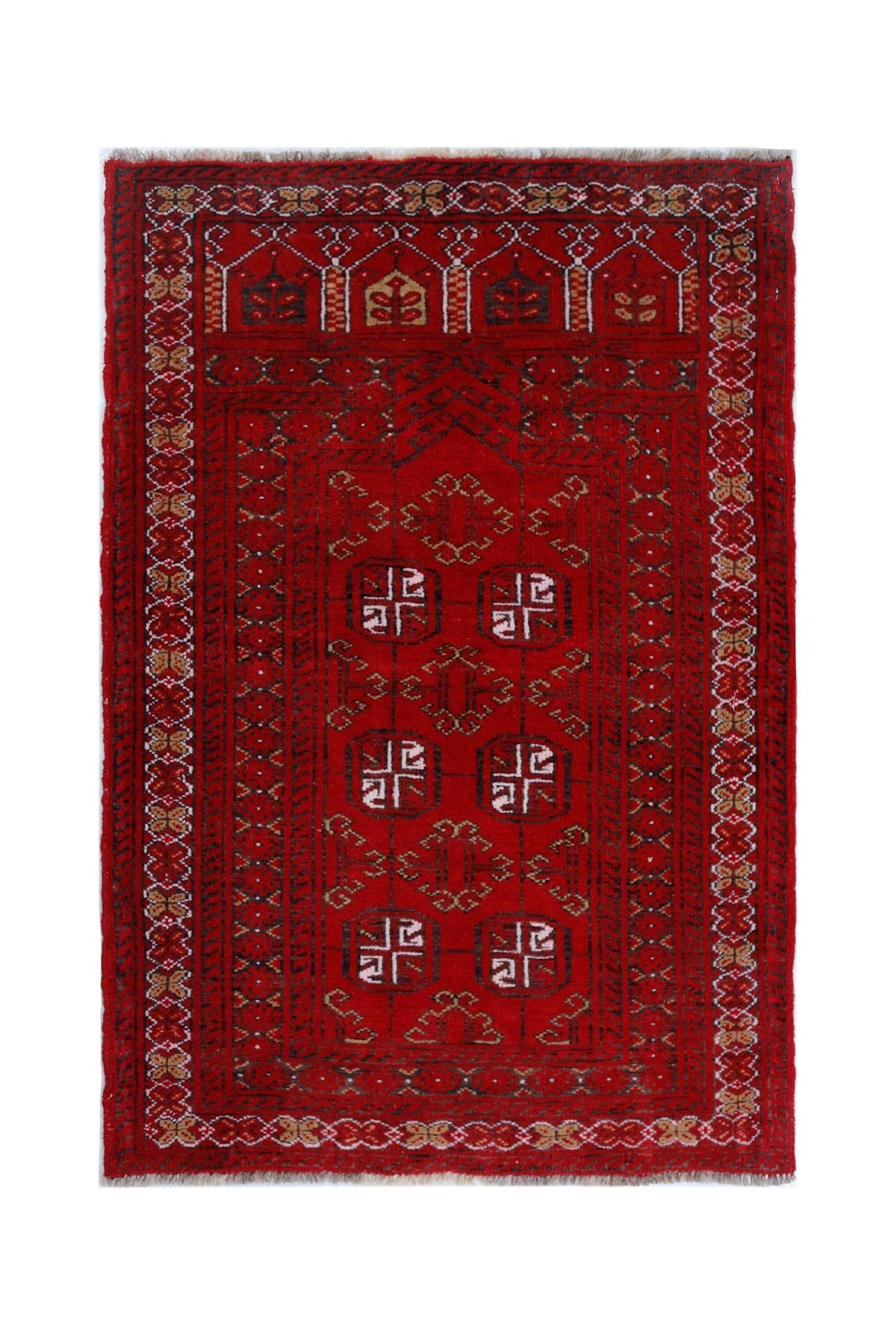 Handmade Afghan Turkmen Prayer Rug | 110 x 76 cm | 3'7" x 2'6" - Najaf Rugs & Textile