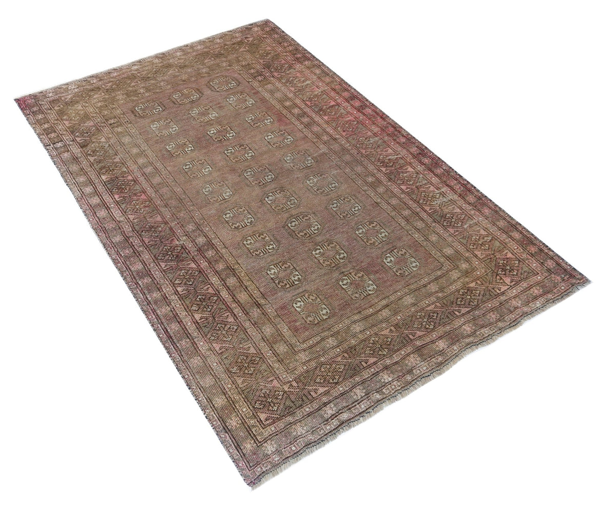 Handmade Vintage Afghan Turkmen Rug | 197 x 129 cm | 6'6" x 4'3" - Najaf Rugs & Textile
