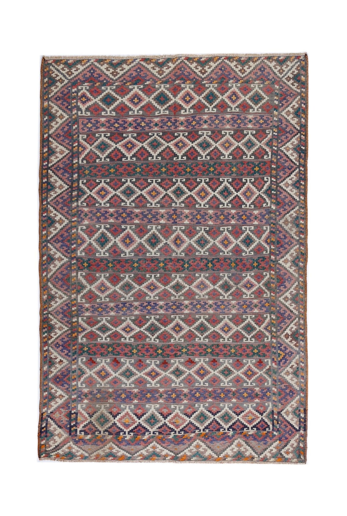 Handmade Vintage Persian Ghasghai Kilim | 250 x 173 cm | 8'2" x 5'8" - Najaf Rugs & Textile