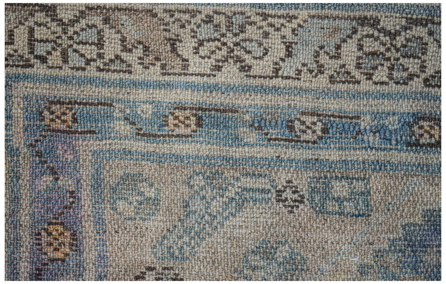 Vintage Persian Malayer rug with intricate blue and brown patterns.