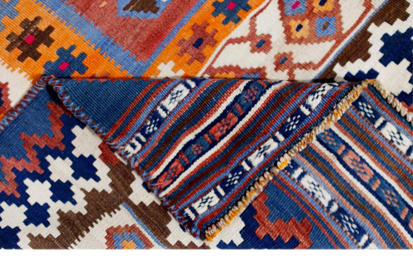 Handmade Vintage Persian Ghasghai Kilim | 246 x 147 cm | 8'1" x 4'10" - Najaf Rugs & Textile