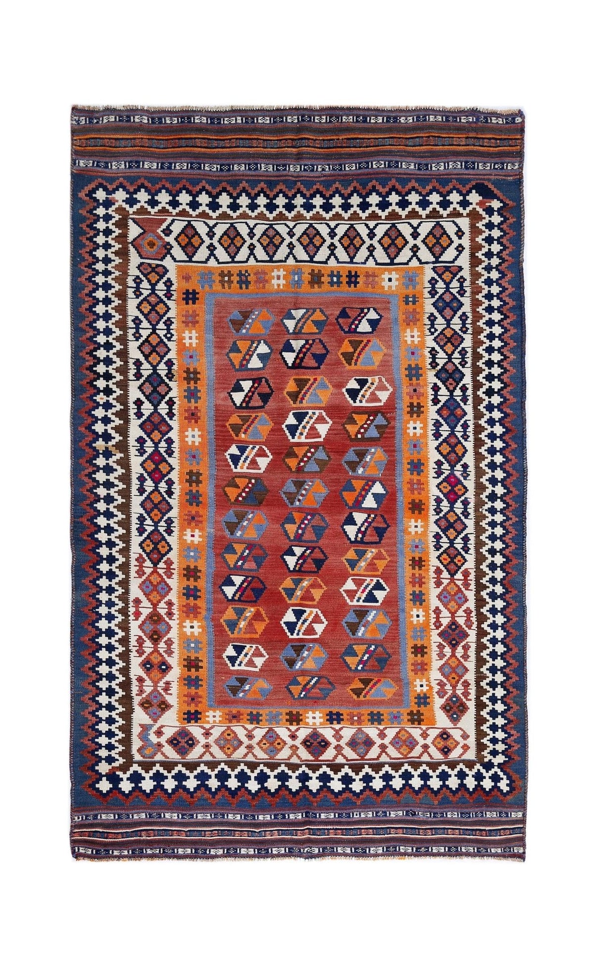 Handmade Vintage Persian Ghasghai Kilim | 246 x 147 cm | 8'1" x 4'10" - Najaf Rugs & Textile