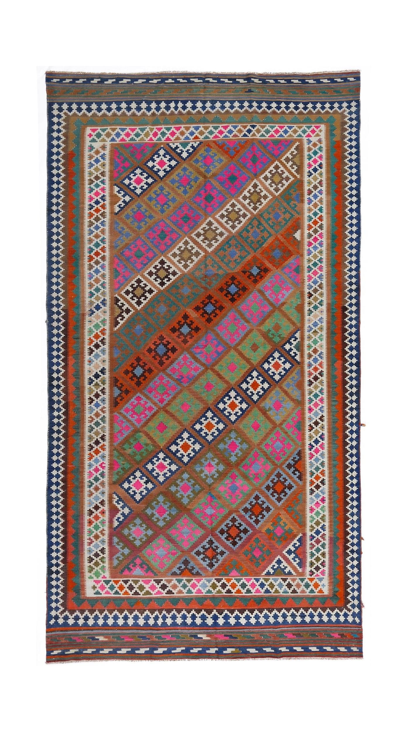 Handmade Vintage Persian Ghasghai Kilim | 324 x 173 cm | 10'8" x 5'8" - Najaf Rugs & Textile