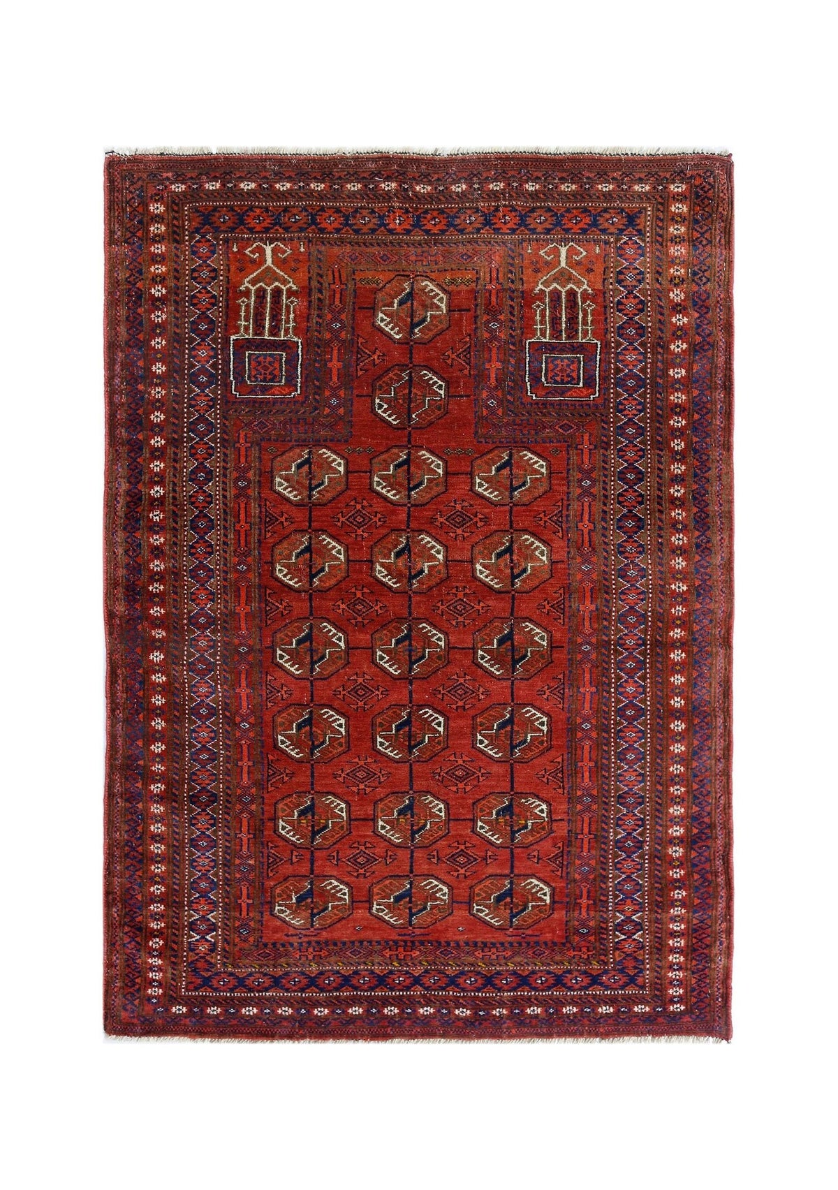 Handmade Vintage Afghan Turkmen Prayer Rug | 128 x 91 cm | 4'2" x 3' - Najaf Rugs & Textile