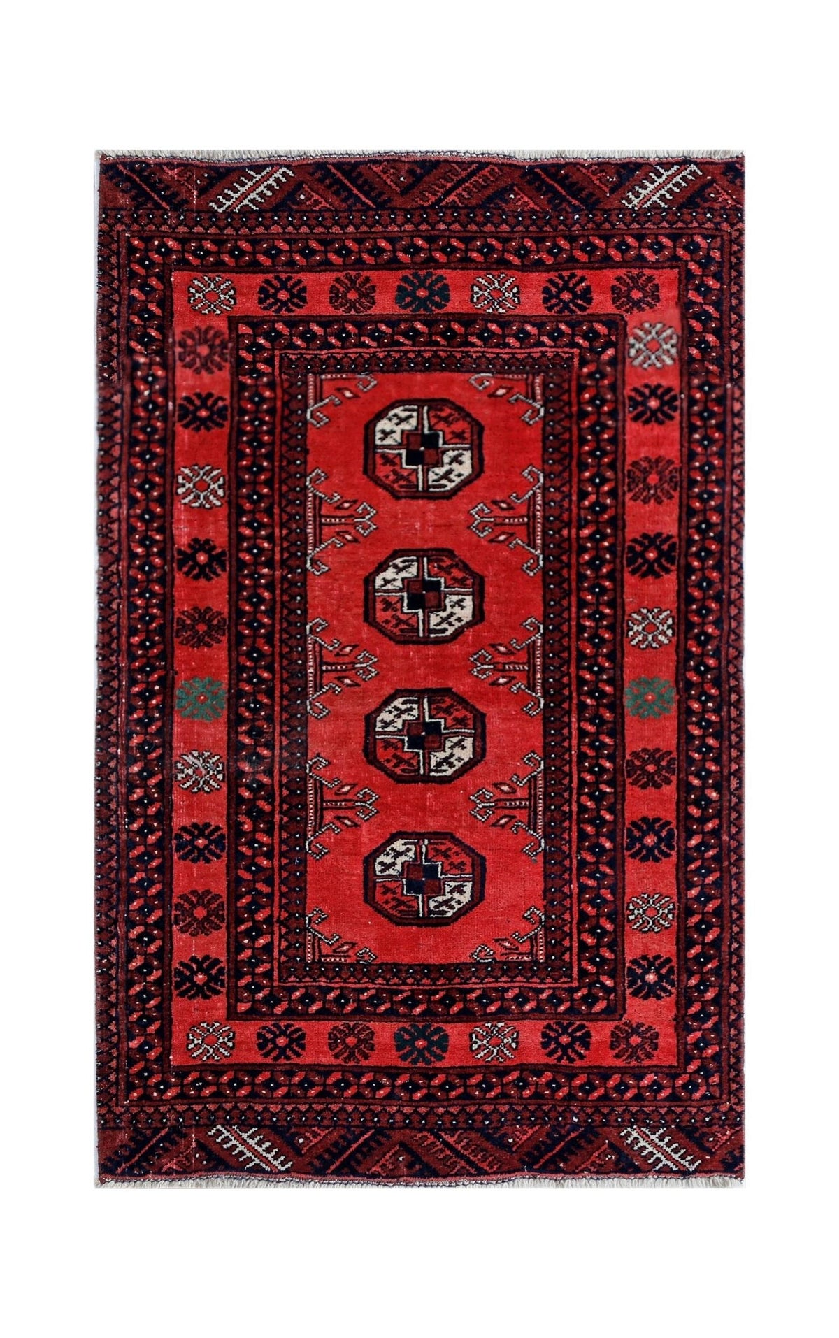 Handmade Vintage Afghan Turkmen Rug | 117 x 72 cm | 3'10" x 2'4" - Najaf Rugs & Textile