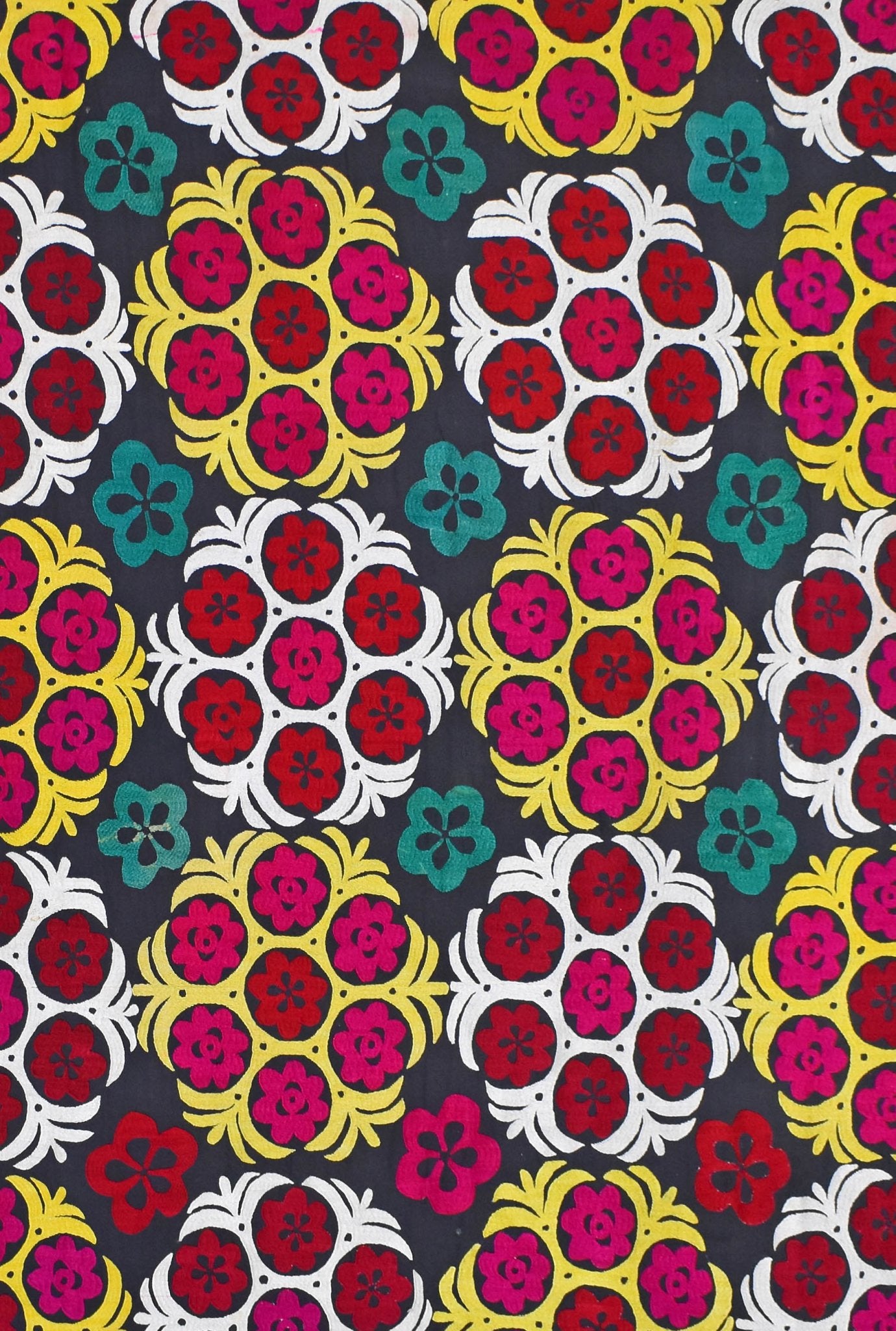 Hand Embroidered Vintage Uzbek Suzani | 218 x 186 cm | 7'1" x 6'10" - Najaf Rugs & Textile