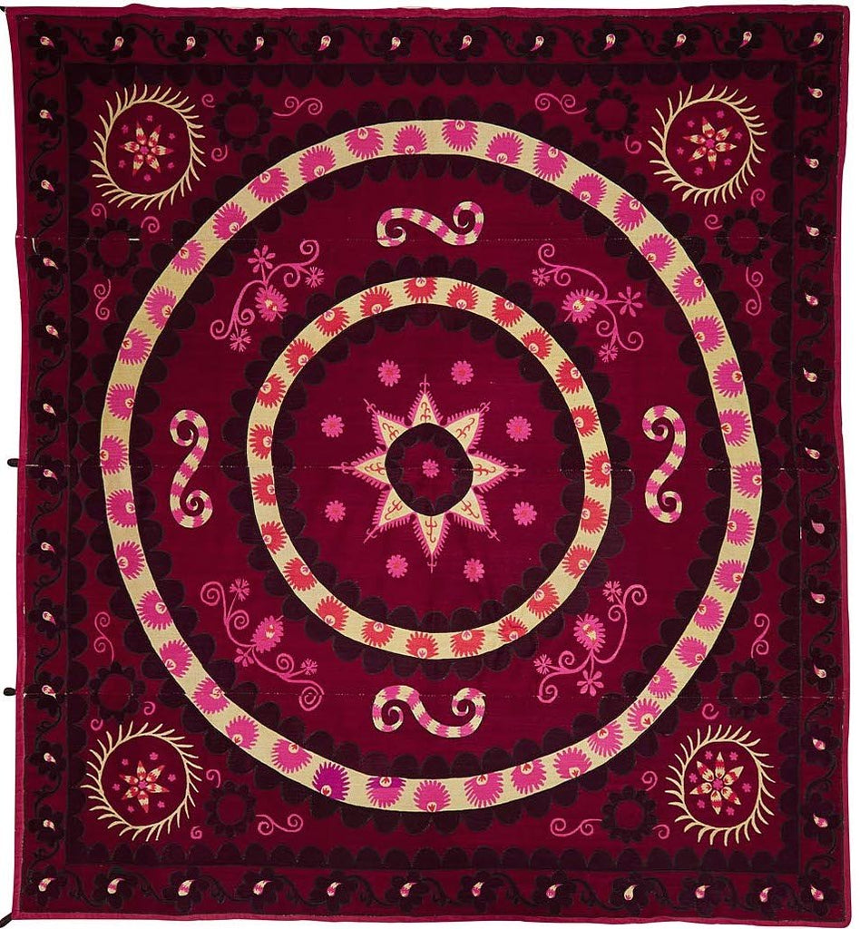 Hand Embroidered Vintage Uzbek Suzani | 260 x 239 cm | 8'5" x 7'8" - Najaf Rugs & Textile