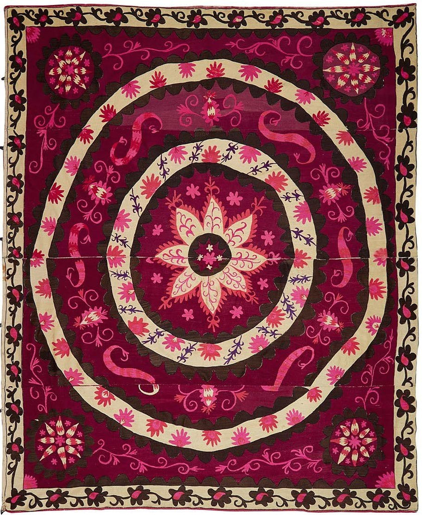 Hand Embroidered Vintage Uzbek Suzani | 285 x 237 cm | 9'3" x 7'7" - Najaf Rugs & Textile