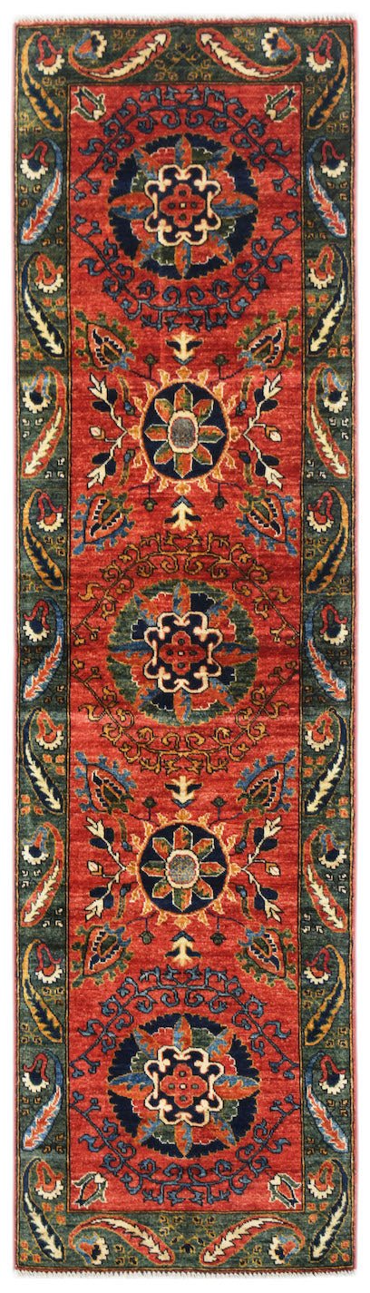 Handmade Afghan Chobi Hallway Runner | 298 x 83 cm | 9'9" x 2'9" - Najaf Rugs & Textile