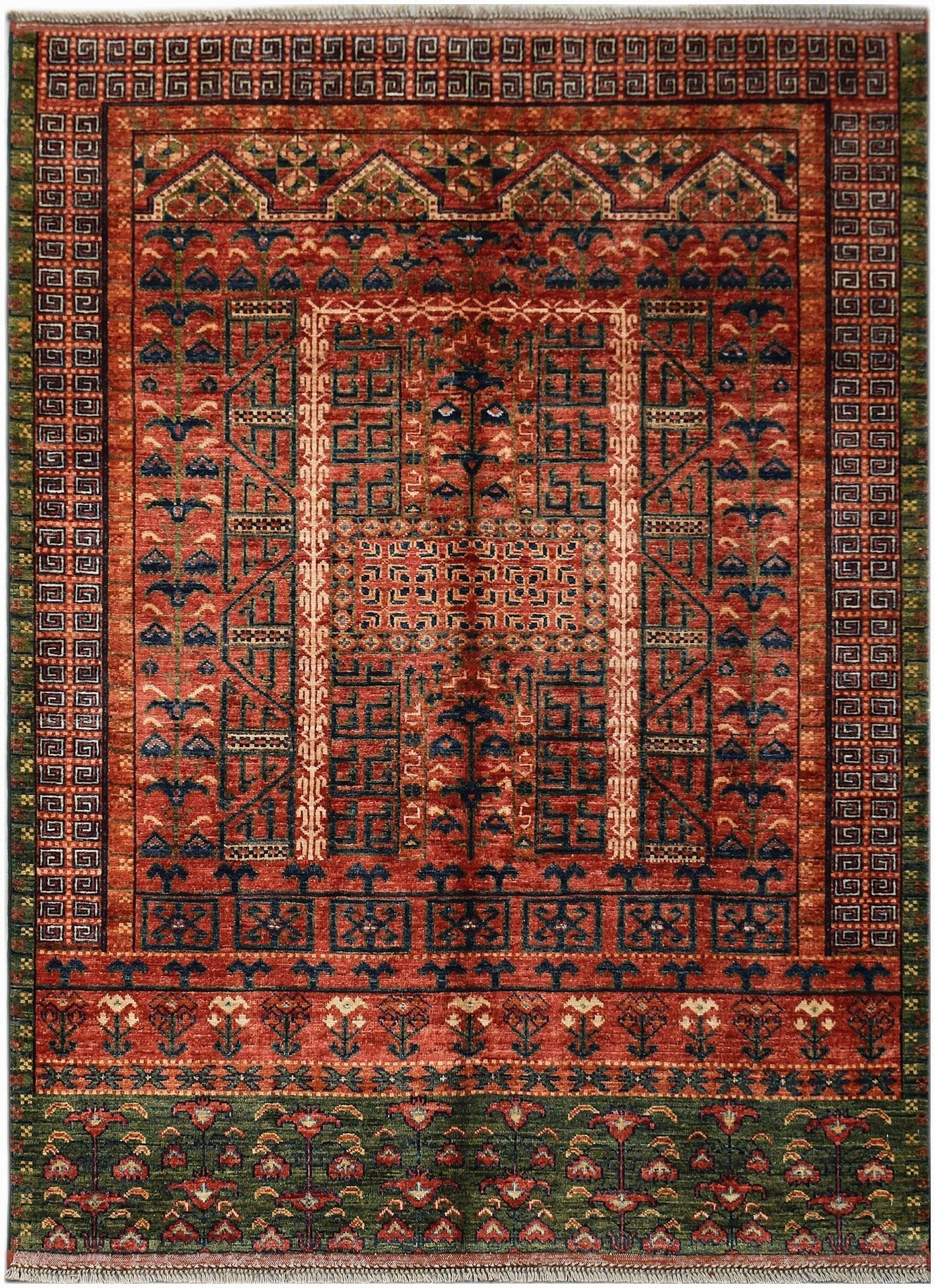 Handmade Afghan Chobi Rug | 203 x 156 cm | 6'8" x 5'1" - Najaf Rugs & Textile
