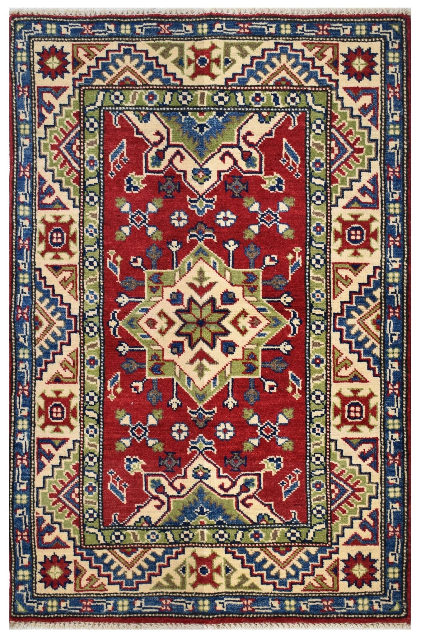 Handmade Afghan Kazakh Rug | 117 x 79 cm | 3'8" x 2'6" - Najaf Rugs & Textile