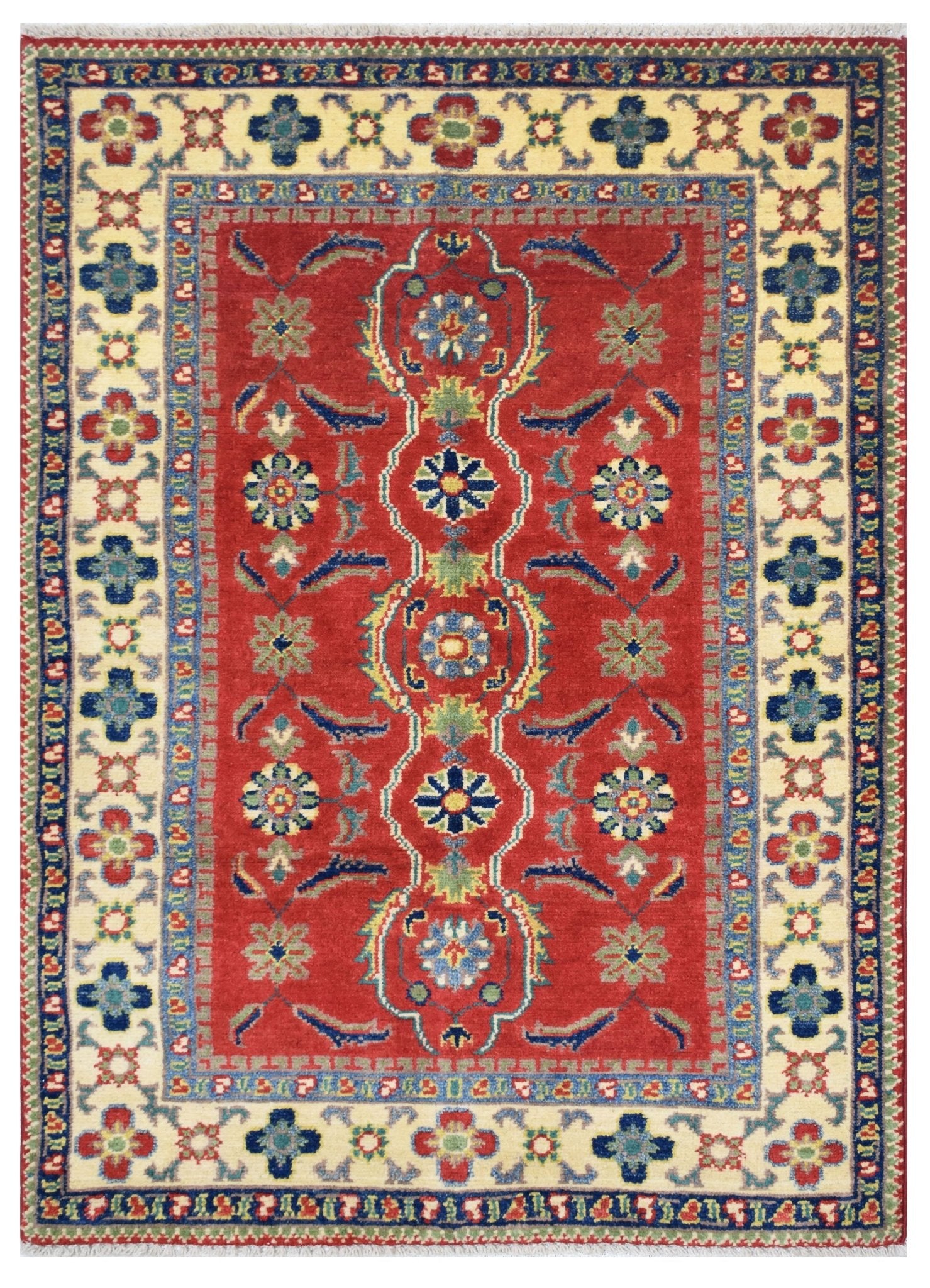 Handmade Afghan Kazakh Rug | 119 x 78 cm | 3'9" x 2'5" - Najaf Rugs & Textile