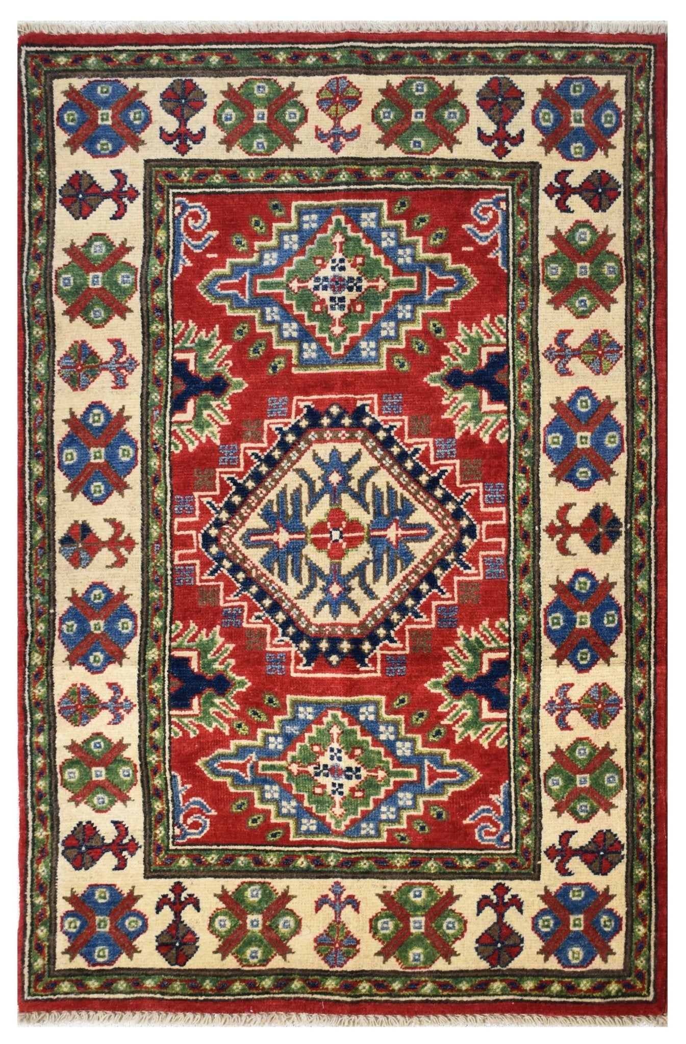 Handmade Afghan Kazakh Rug | 120 x 78 cm | 3'9" x 2'5" - Najaf Rugs & Textile