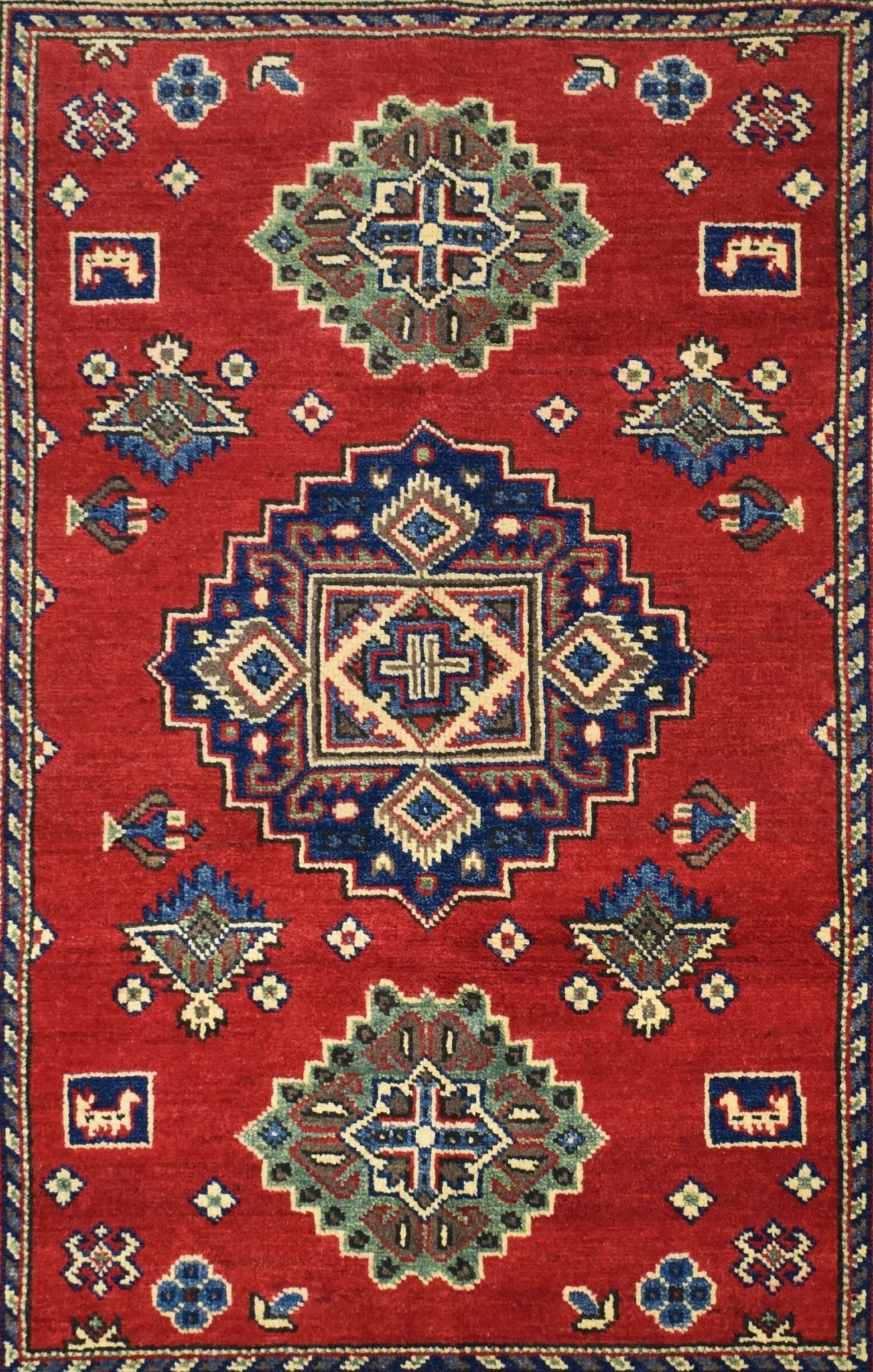 Handmade Afghan Kazakh Rug | 138 x 104 cm | 4'5" x 3'4" - Najaf Rugs & Textile