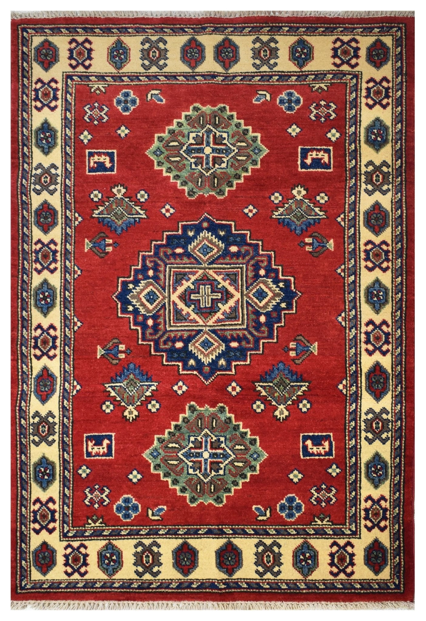 Handmade Afghan Kazakh Rug | 138 x 104 cm | 4'5" x 3'4" - Najaf Rugs & Textile