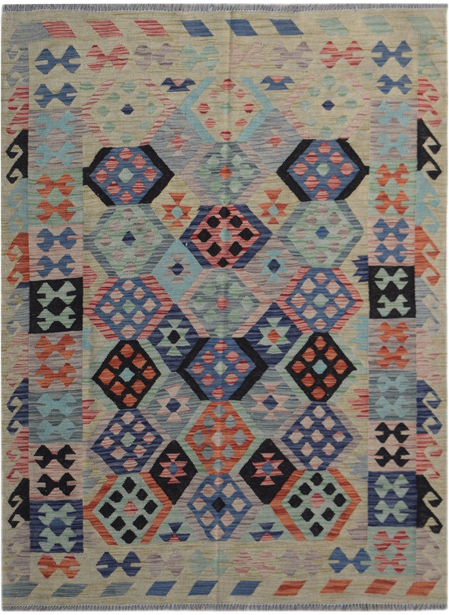 Handmade Afghan Maimana Kilim | 194 x 155 cm | 6'5" x 5'1" - Najaf Rugs & Textile