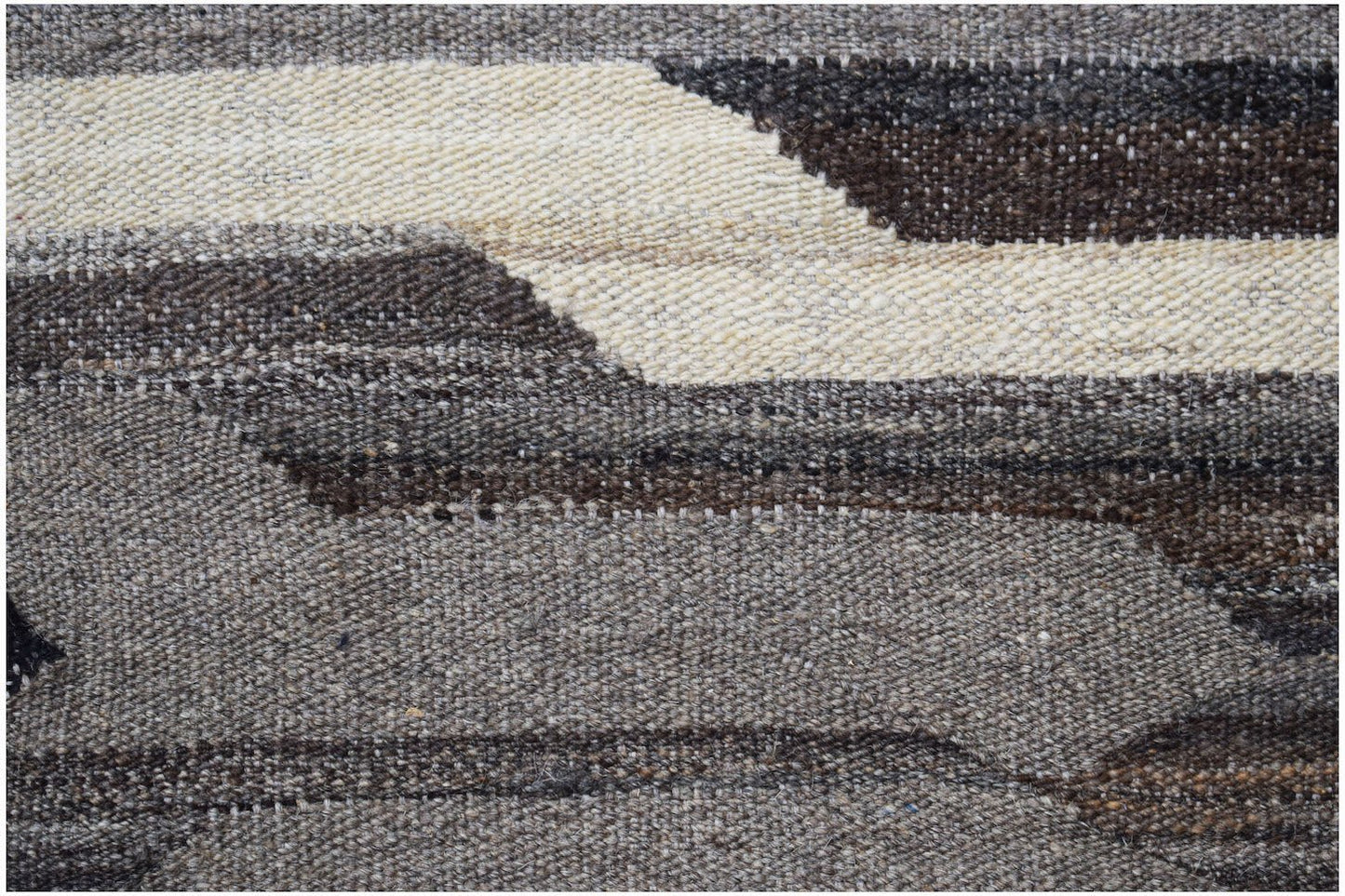 Afghan Maimana Kilim with geometric patterns in neutral tones.