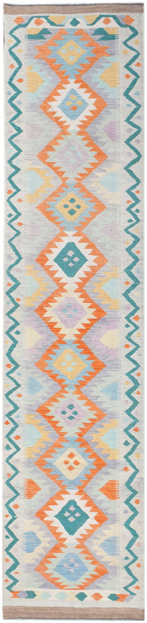 Handmade Afghan Maimana Kilim Hallway Runner | 390 x 90 cm | 12'10" x 3' - Najaf Rugs & Textile