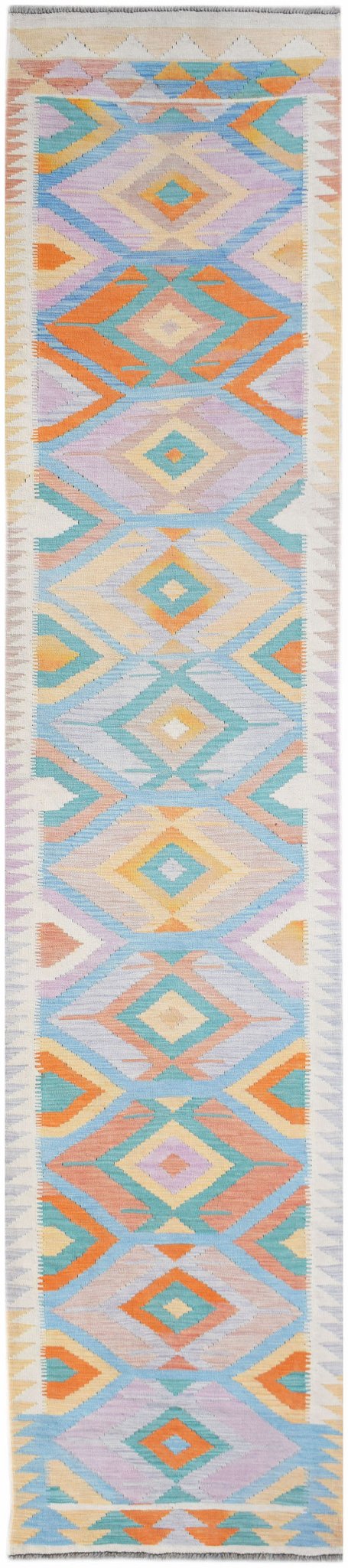 Handmade Afghan Maimana Kilim Hallway Runner | 400 x 83 cm | 13'2" x 2'9" - Najaf Rugs & Textile