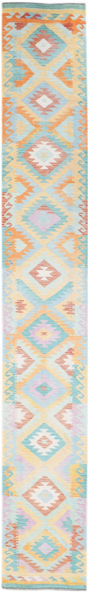 Handmade Afghan Maimana Kilim Hallway Runner | 498 x 73 cm | 16'4" x 2'5" - Najaf Rugs & Textile