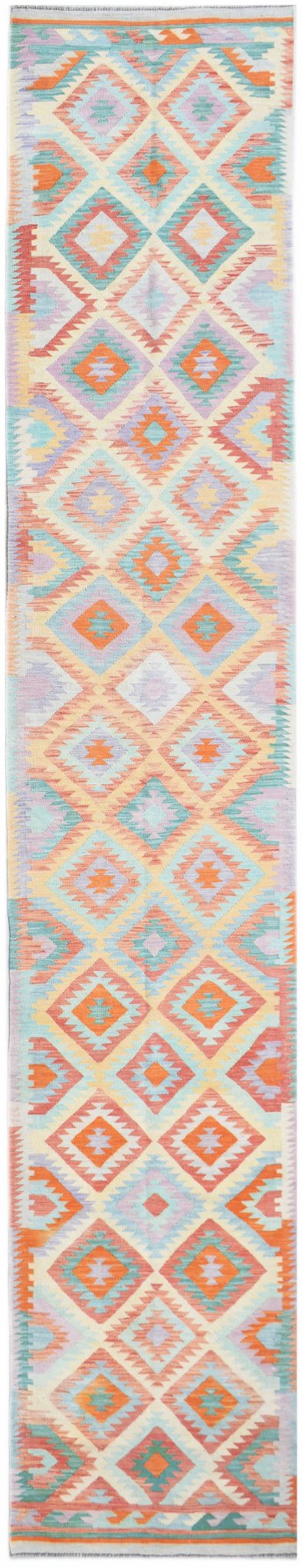 Handmade Afghan Maimana Kilim Hallway Runner | 499 x 87 cm | 16'5" x 2'7" - Najaf Rugs & Textile