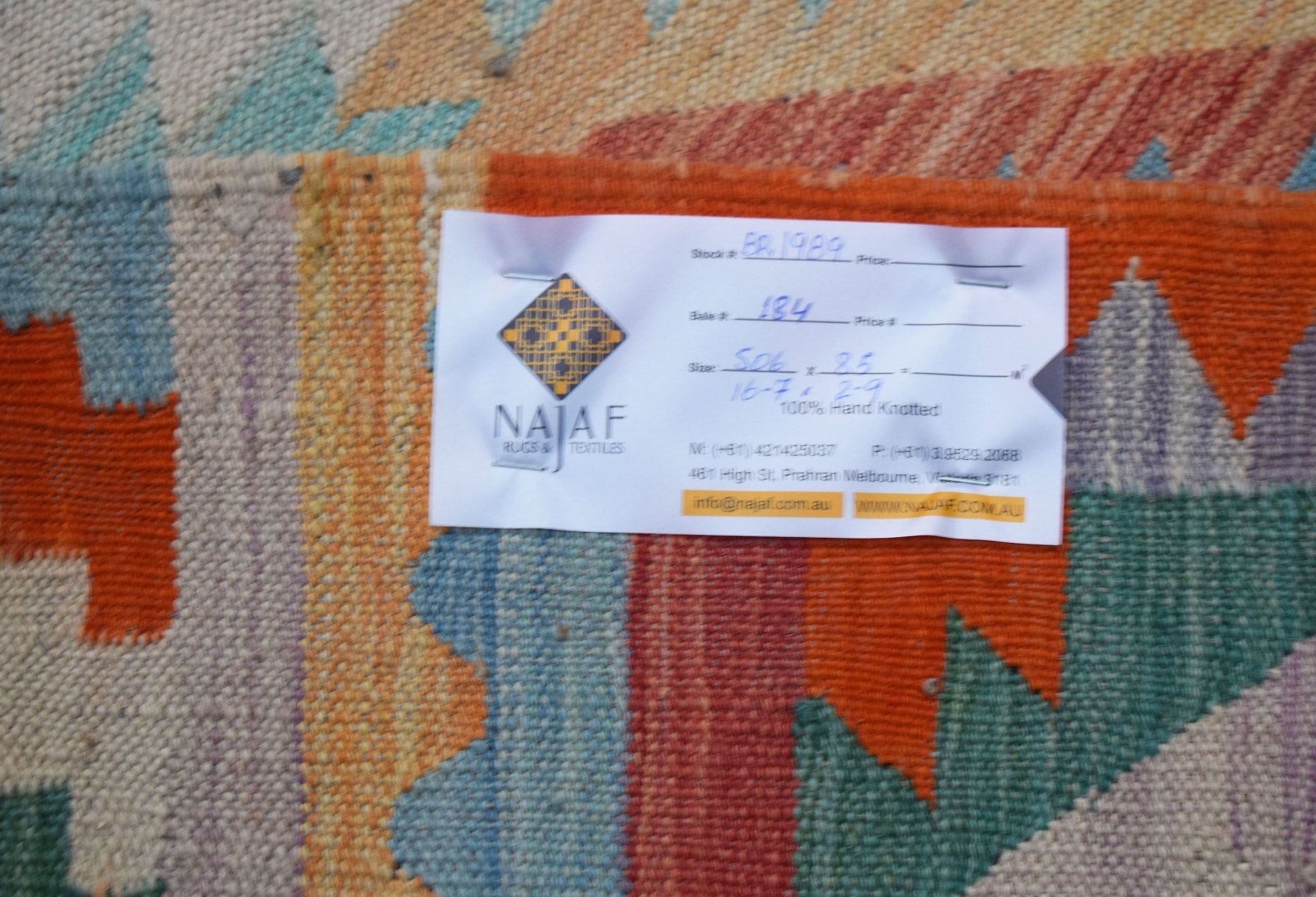 Handmade Afghan Maimana Kilim Hallway Runner | 506 x 85 cm | 16'7" x 2'9" - Najaf Rugs & Textile