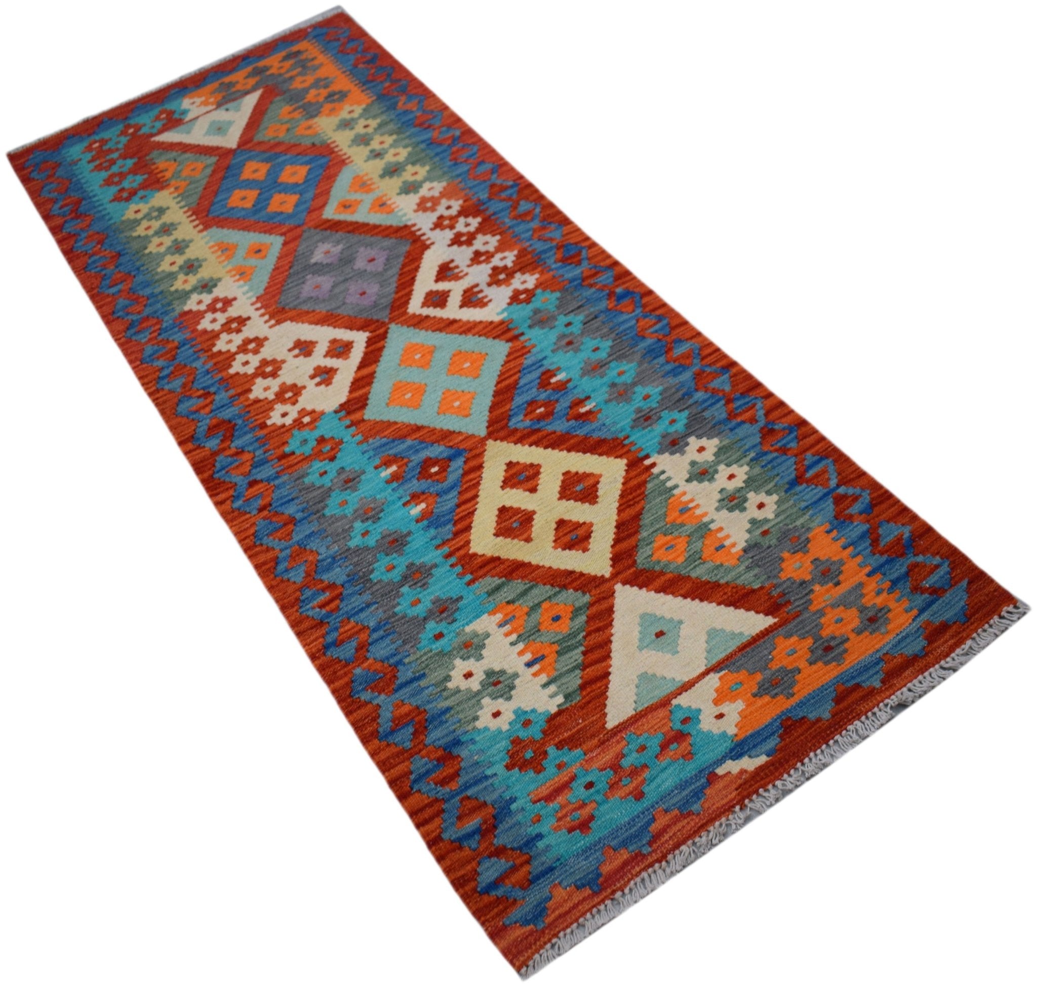 Handmade Afghan Maimana Killim Hallway Runner | 183 x 73 cm | 6' x 2'5" - Najaf Rugs & Textile