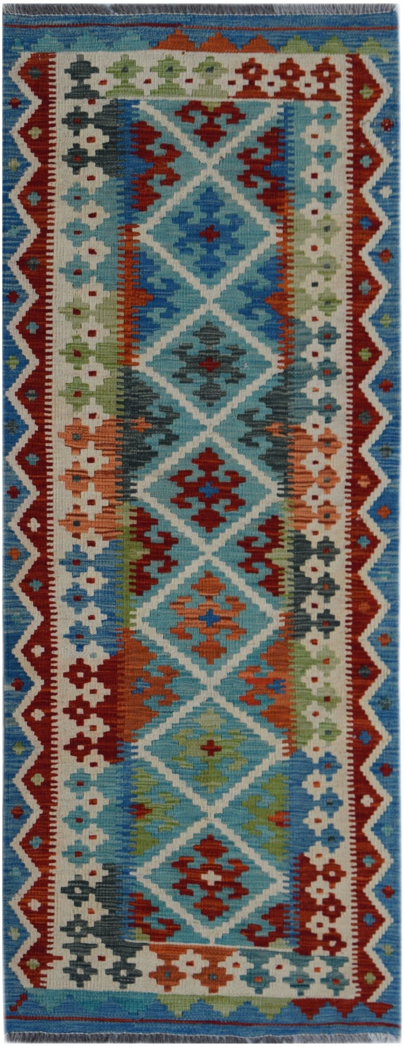 Handmade Afghan Maimana Killim Hallway Runner | 192 x 72 cm | 6'4" x 2'5" - Najaf Rugs & Textile