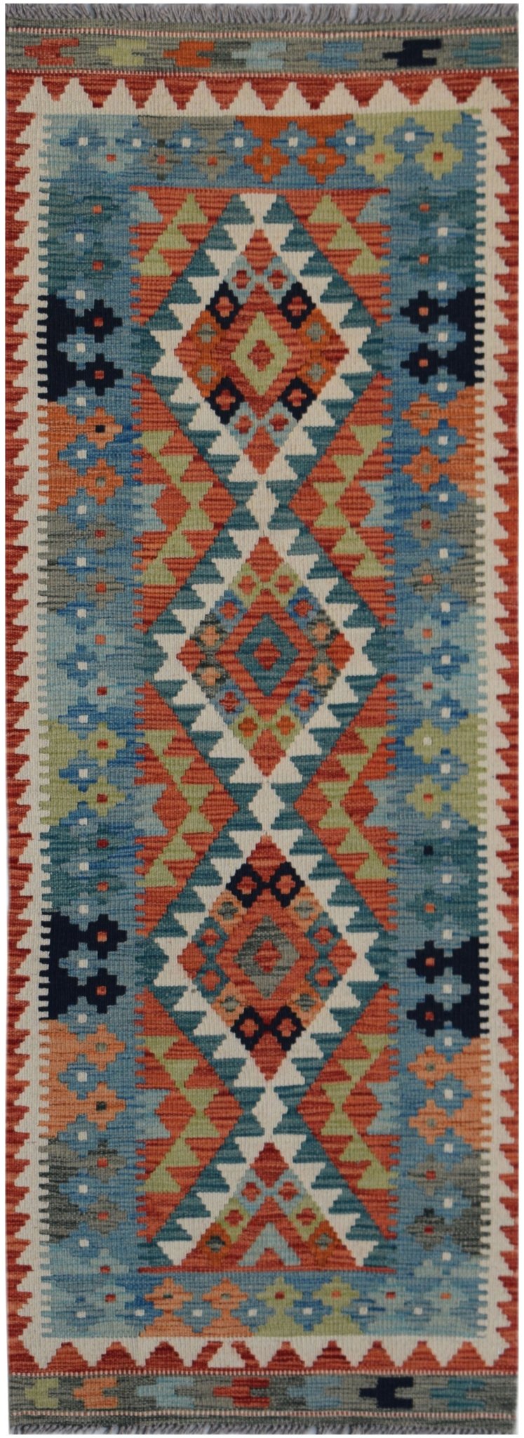 Handmade Afghan Maimana Killim Hallway Runner | 194 x 70 cm | 6'5" x 2'4" - Najaf Rugs & Textile