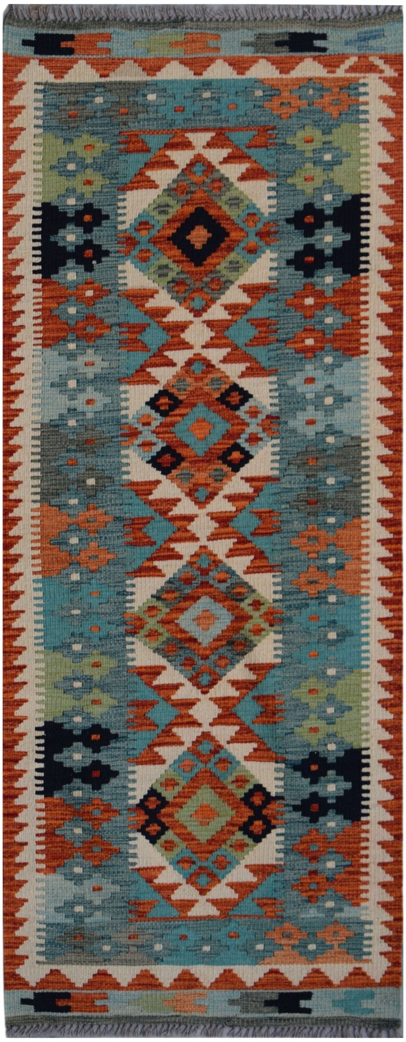 Handmade Afghan Maimana Killim Hallway Runner | 196 x 76 cm | 6'5" x 2'6" - Najaf Rugs & Textile