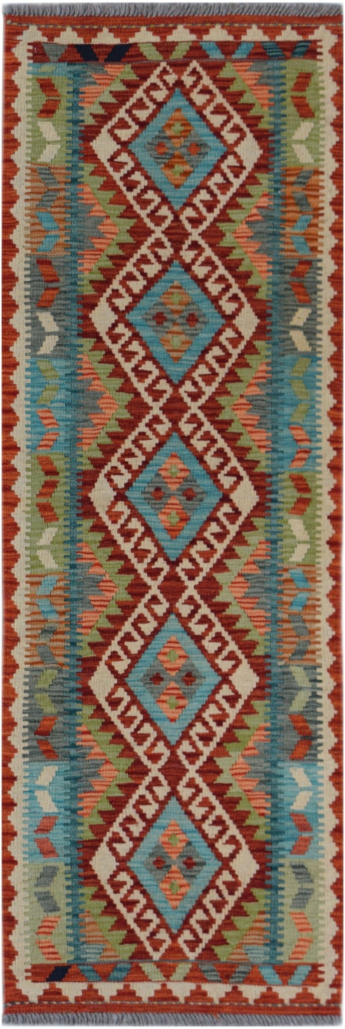 Handmade Afghan Maimana Killim Hallway Runner | 201 x 68 cm | 6'7" x 2'2" - Najaf Rugs & Textile