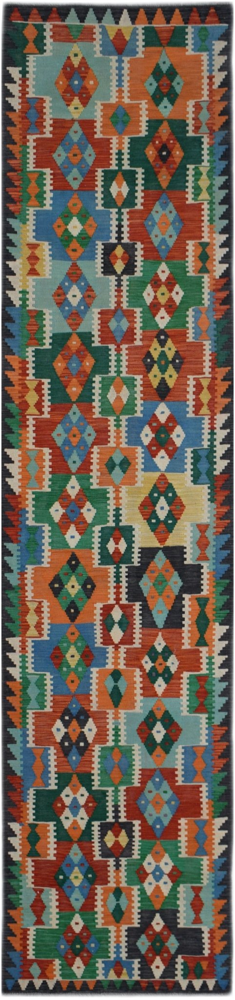 Handmade Afghan Maimana Killim Hallway Runner | 393 x 82 cm | 12'11" x 2' - Najaf Rugs & Textile