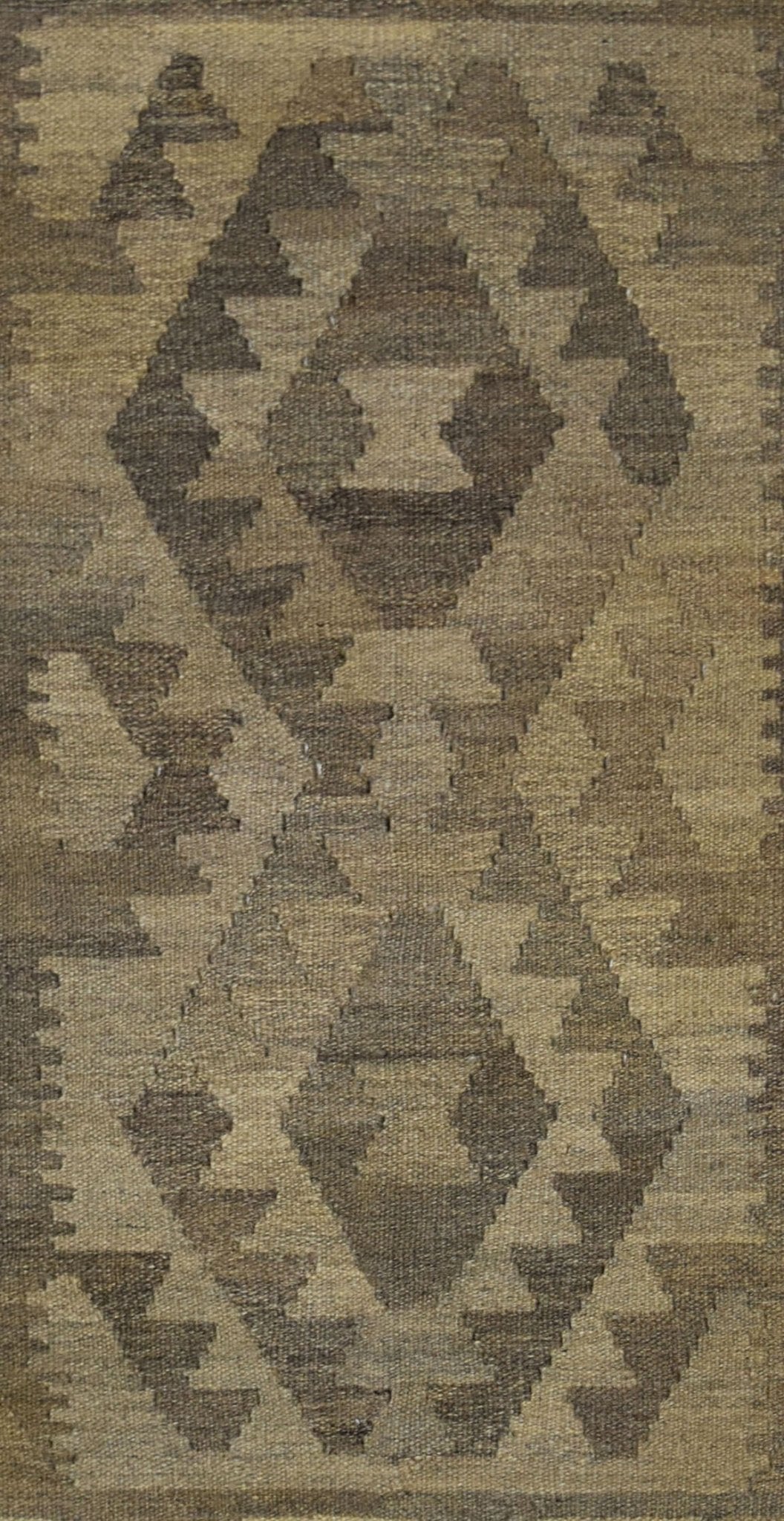Handmade Afghan Maimana kilim rug featuring a geometric diamond pattern in undyed natural wool.